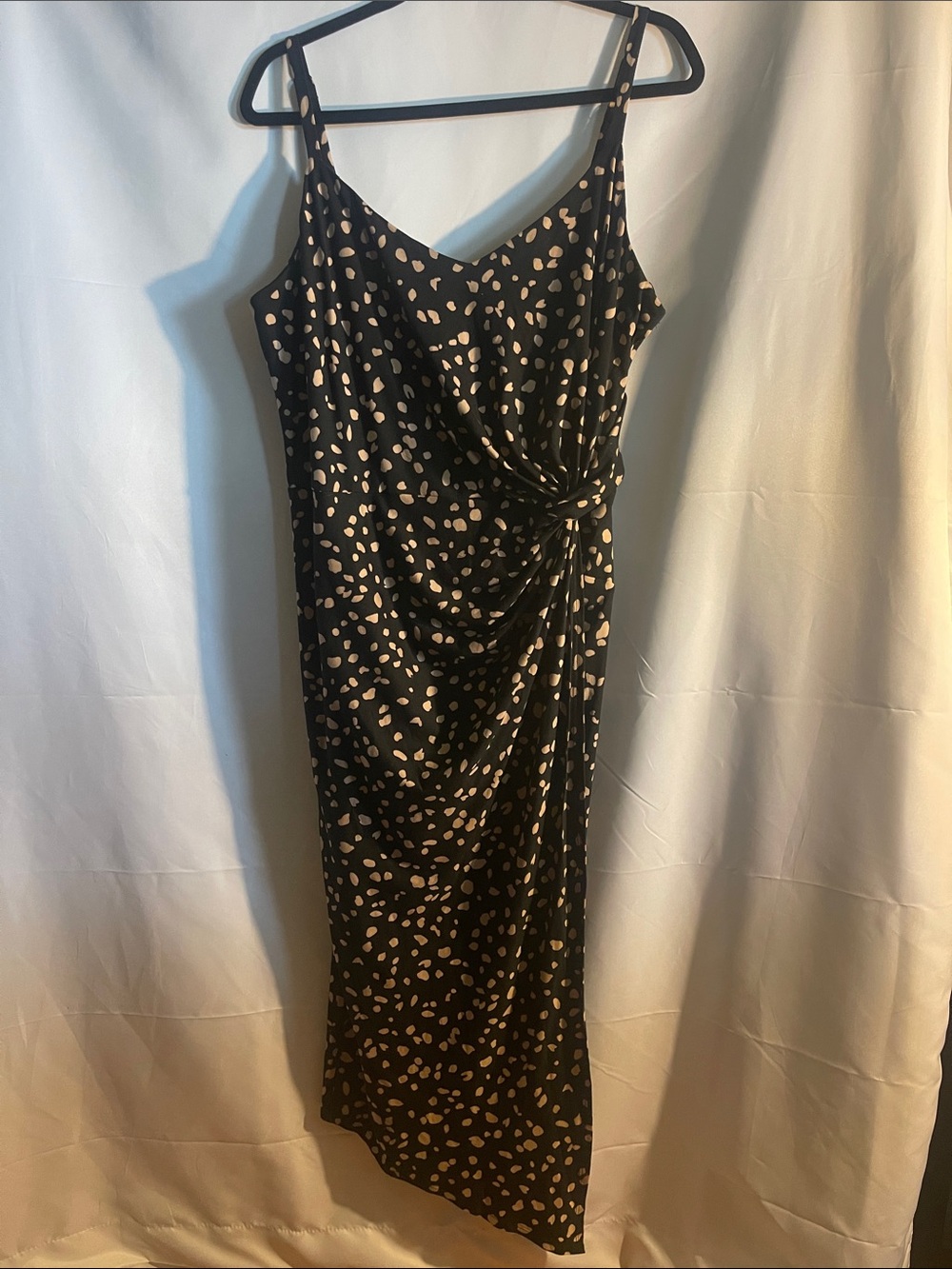 nine britton Black Slip Midi Dress with Beige Spot Print